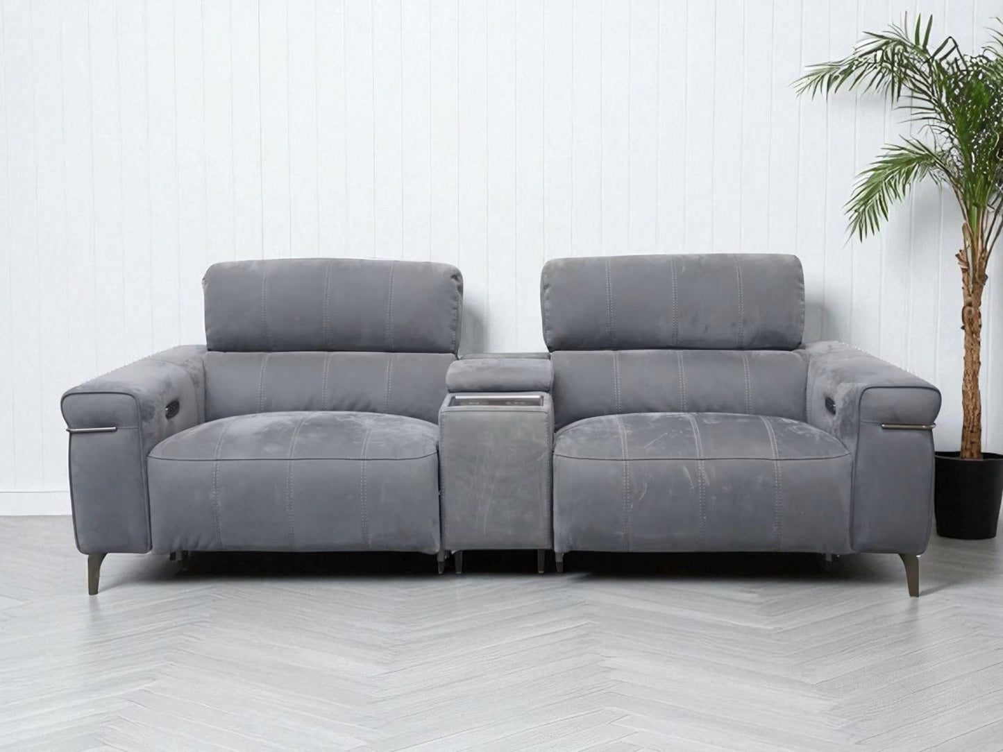 Furniture Village Homestage Fabric 3 Seater Power Recliner Sofa,Media/Headrests