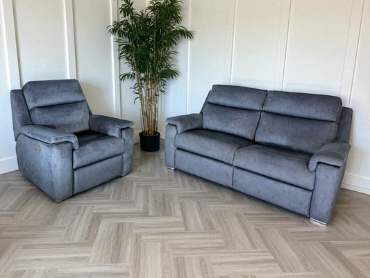 G Plan Thornbury 3 Seater & Chair Set With Power Recliner, Lumbar, Headrest Blue