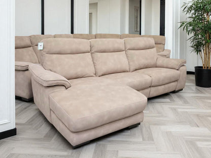 Fishpools Caruso 3 Seater Chaise Power Recliner Sofa In Sand Fabric