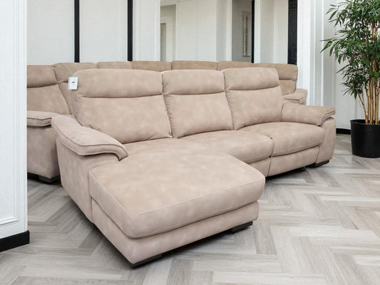 Fishpools Caruso 3 Seater Chaise Power Recliner Sofa In Sand Fabric